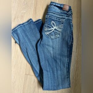 Wallflower Women's Medium Blue Bootcut Jeans with Embroidered Pocket